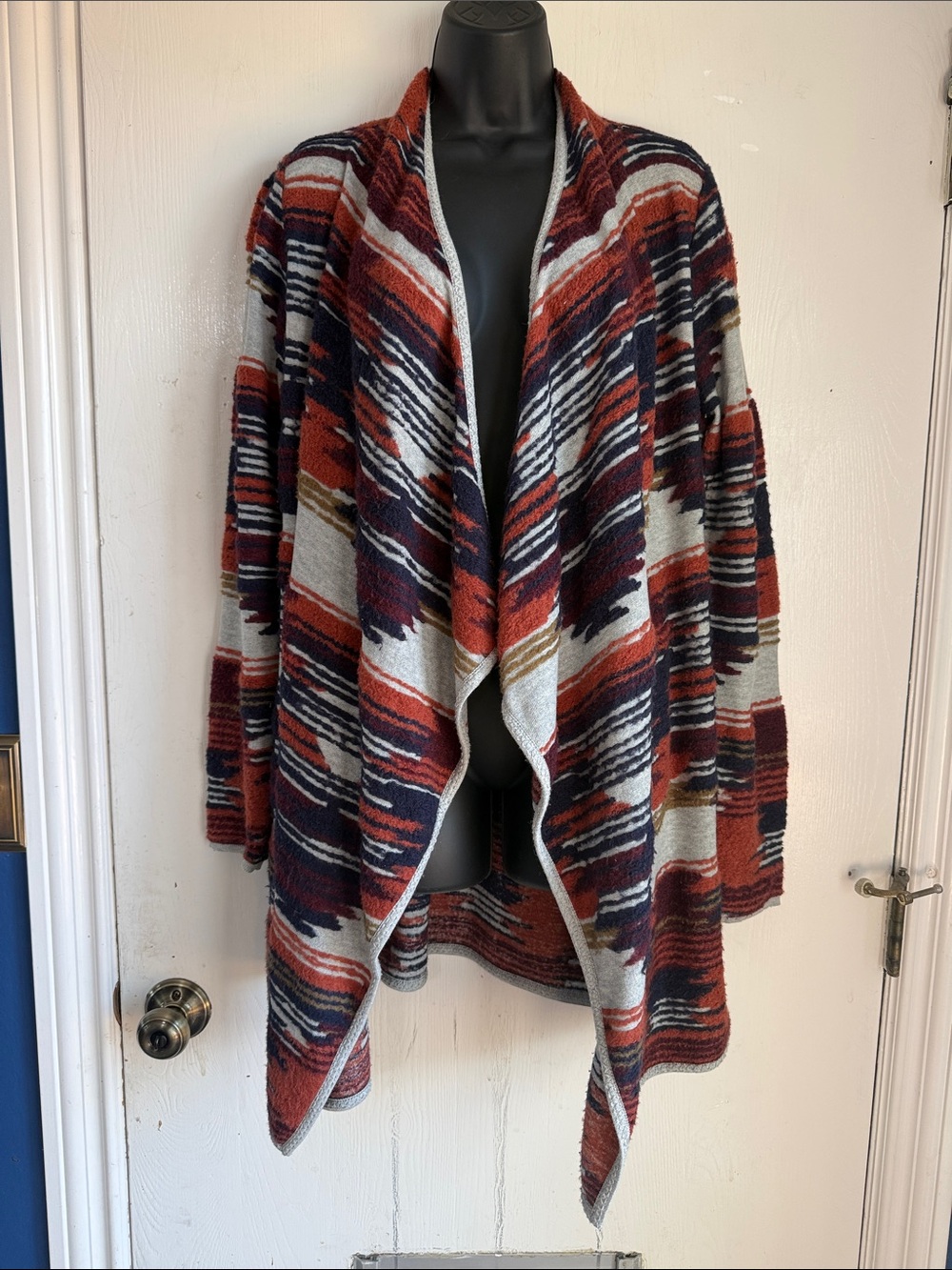Lucky Brand Rust Multi Patterned Open-Front Cardigan